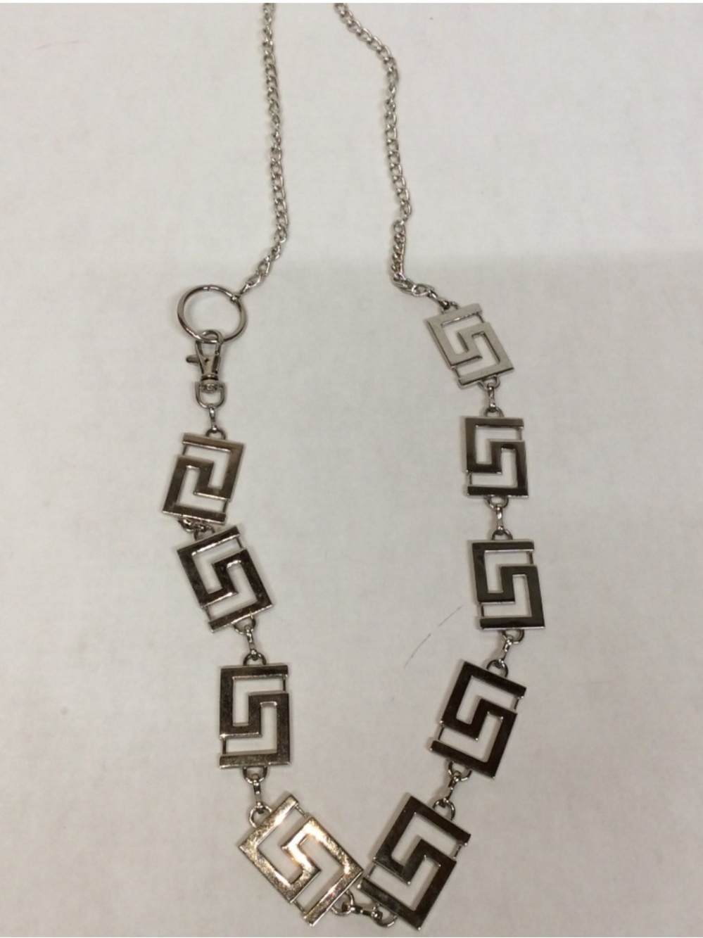 Silver Geometric Link Belt With Modern Greek Key Design